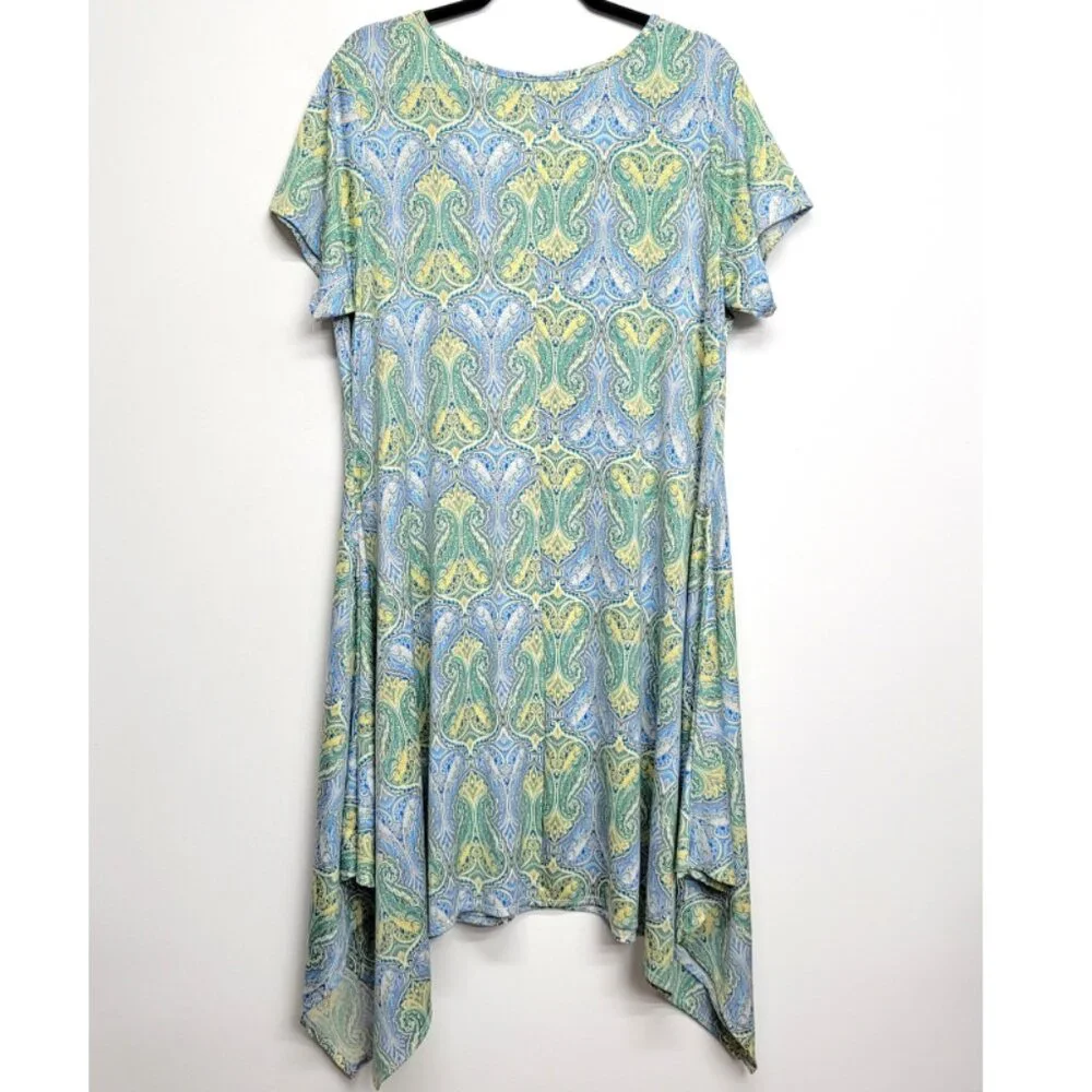 French Astmophere Paisley Short Sleeve Asymmetrical Dress 2X